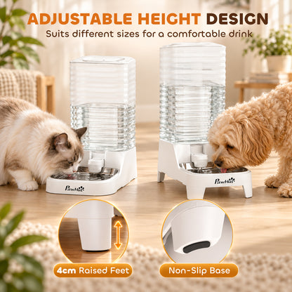 8L Gravity-Fed Pet Water Dispenser with Stainless Steel Bowl - White
