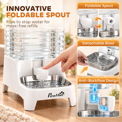 8L Gravity-Fed Pet Water Dispenser with Stainless Steel Bowl - White