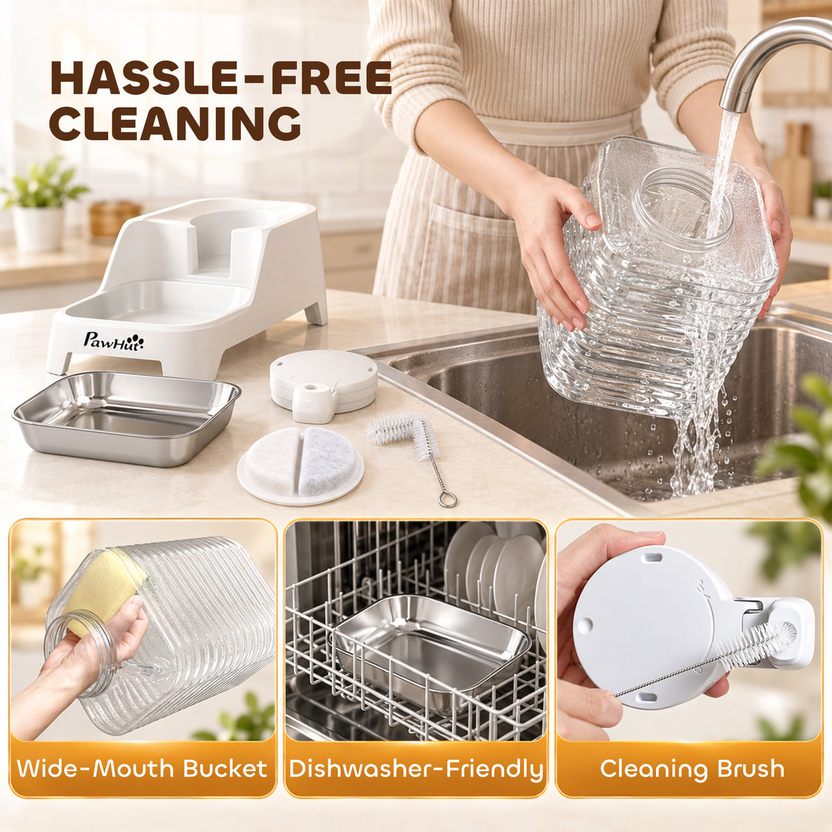 8L Gravity-Fed Pet Water Dispenser with Stainless Steel Bowl - White
