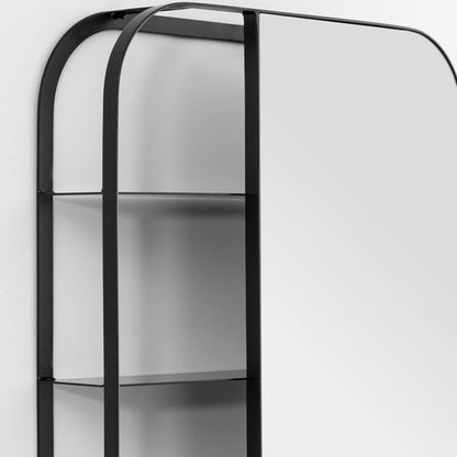 Stria Wall Mirror with Shelves – Black