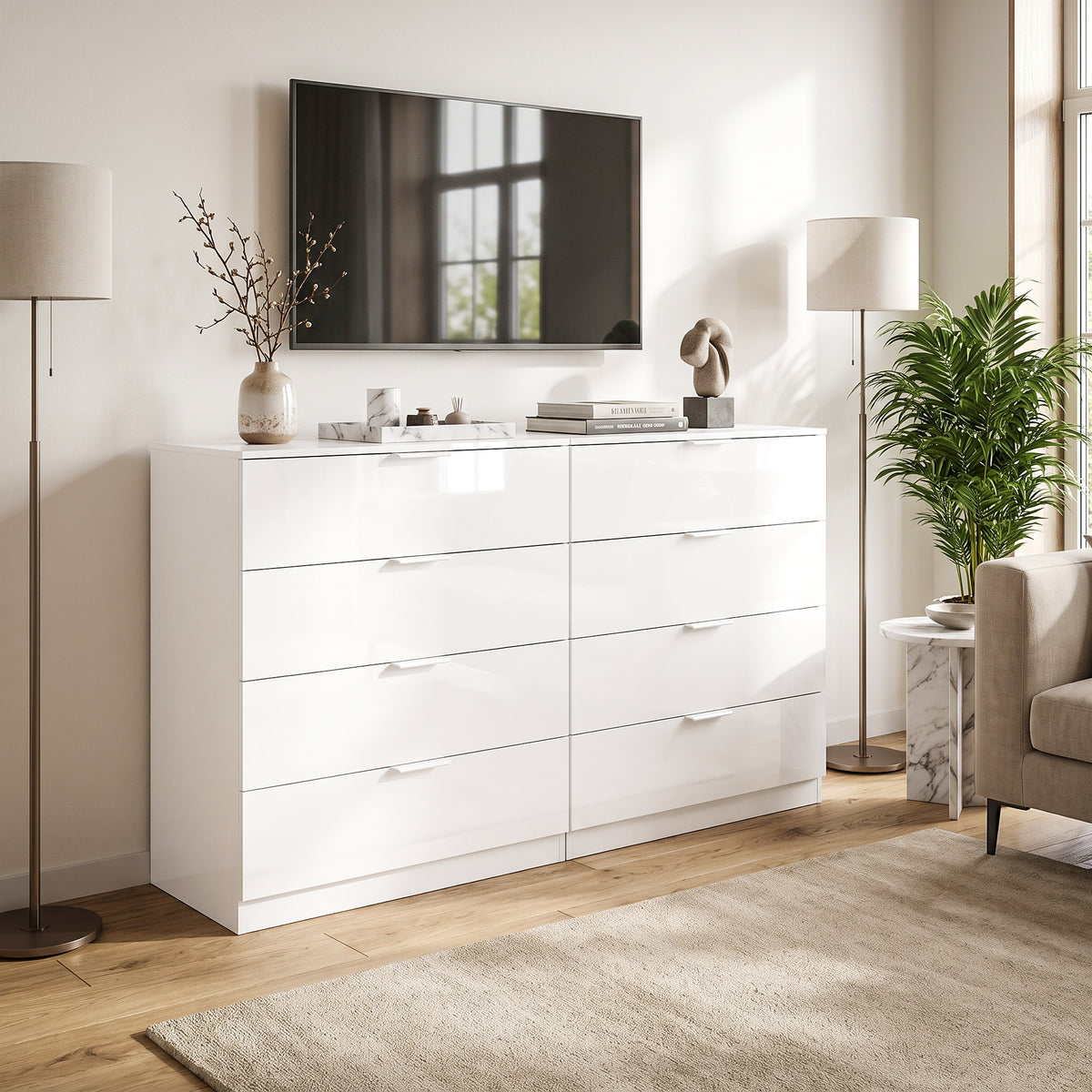 High Gloss 4-Drawer Chest of Drawers with Smooth Runners, White