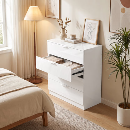 High Gloss 4-Drawer Chest of Drawers with Smooth Runners, White