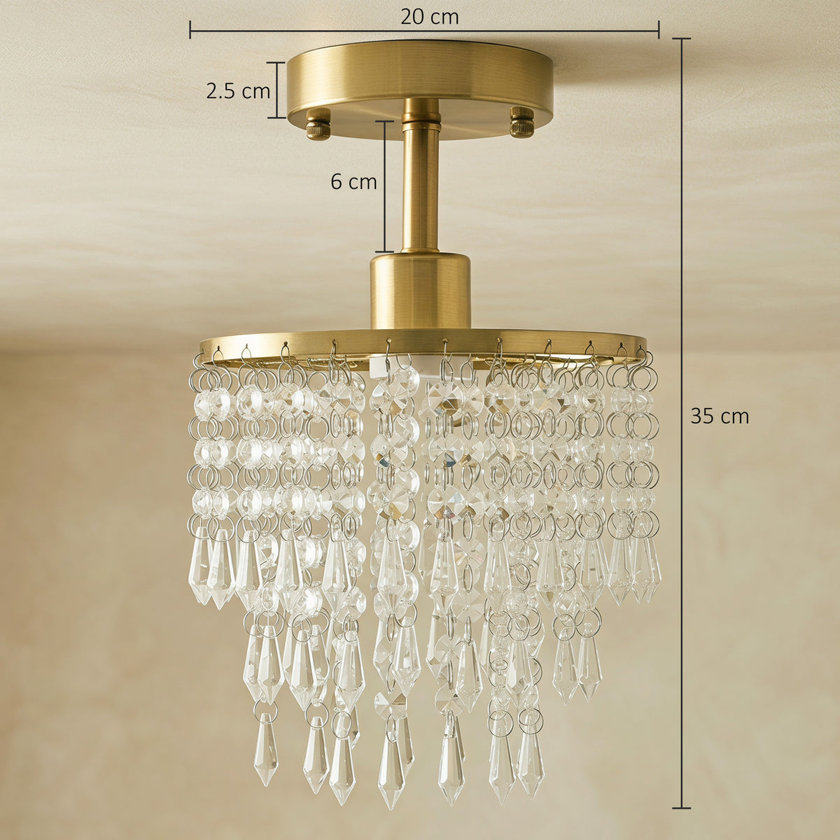 Crystal Ceiling Light with 57 Crystal Strands, Gold Tone