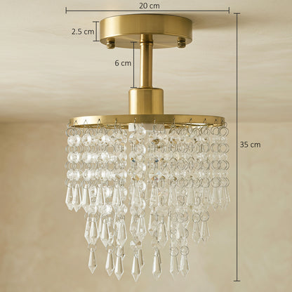Crystal Ceiling Light with 57 Crystal Strands, Gold Tone