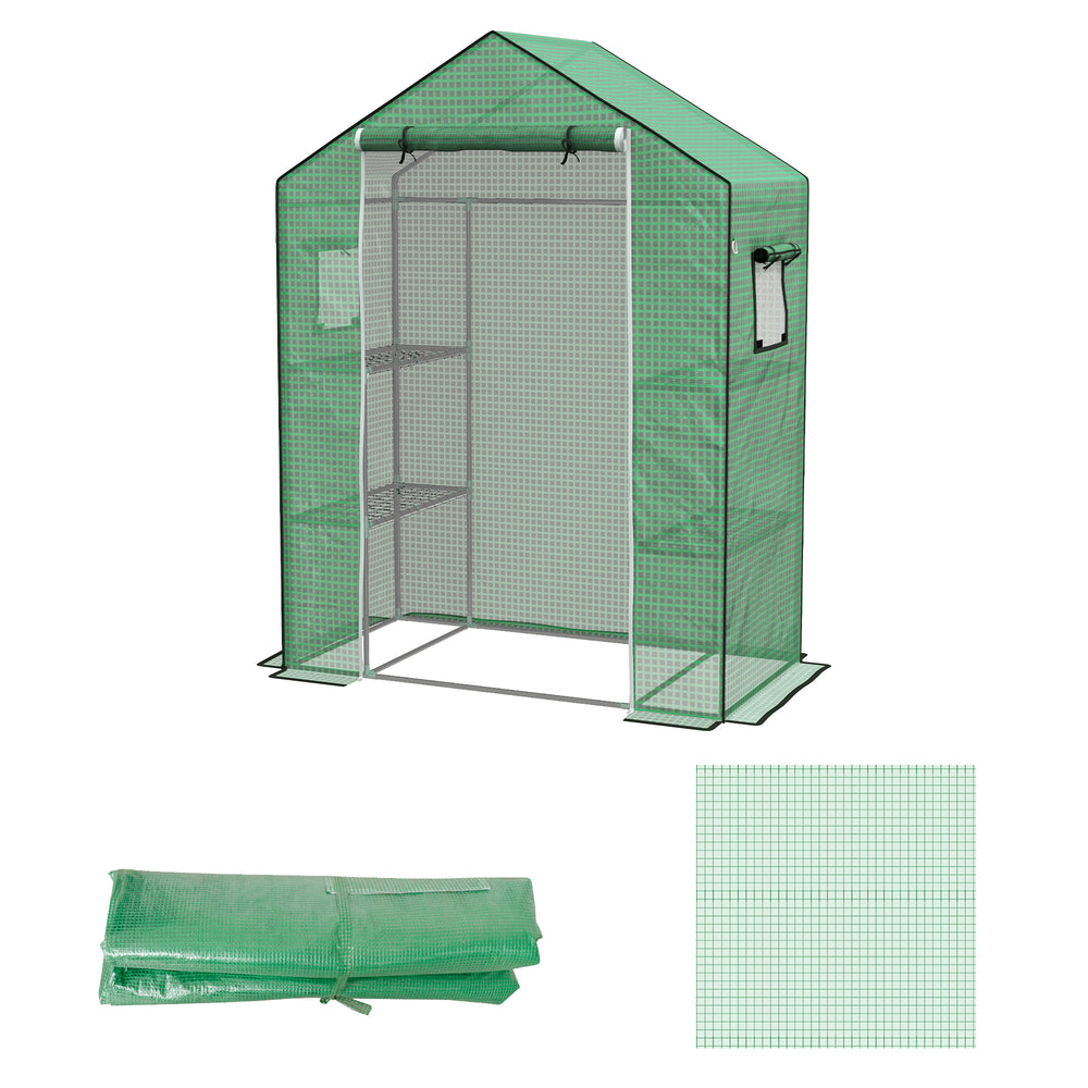 Greenhouse Cover Replacement Walk-in PE Hot House Cover with Roll-up Door and Windows, 140 x 73 x 190cm, Green