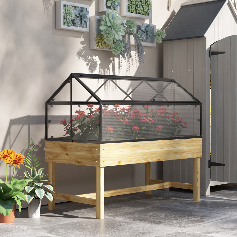 Raised Garden Bed with Polycarbonate Panel, Natural