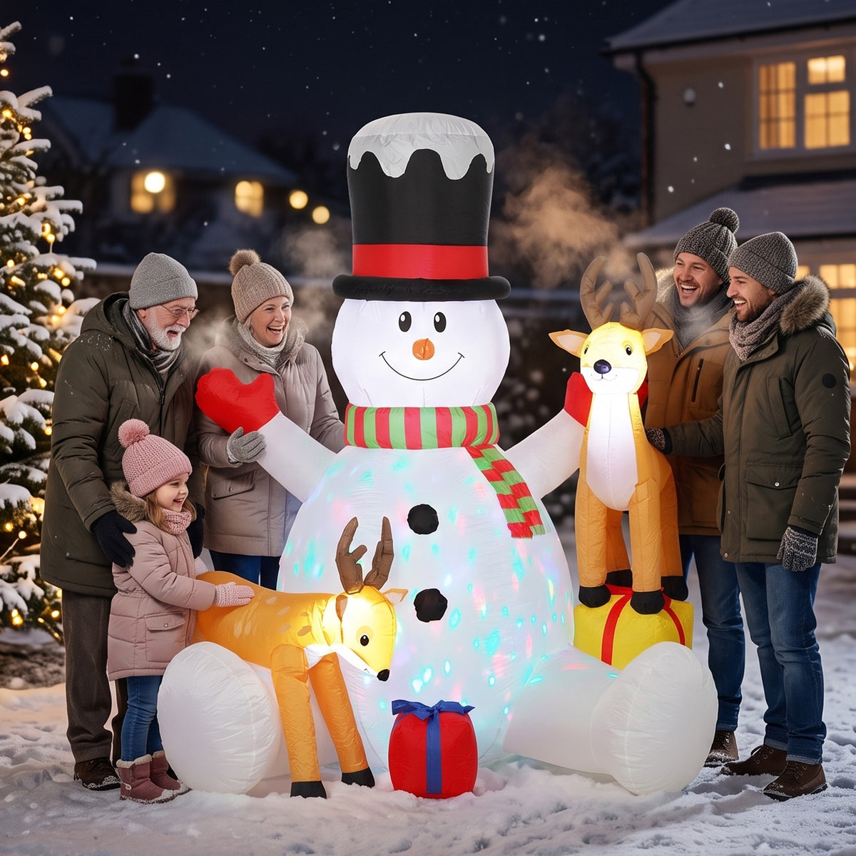 7ft Giant Christmas Inflatable Snowman with 2 Reindeer
