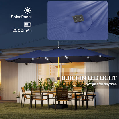 Double Sided Garden Parasol with 48 Solar LED Lights 4.6m Dark Blue