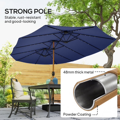Double Sided Garden Parasol with 48 Solar LED Lights 4.6m Dark Blue