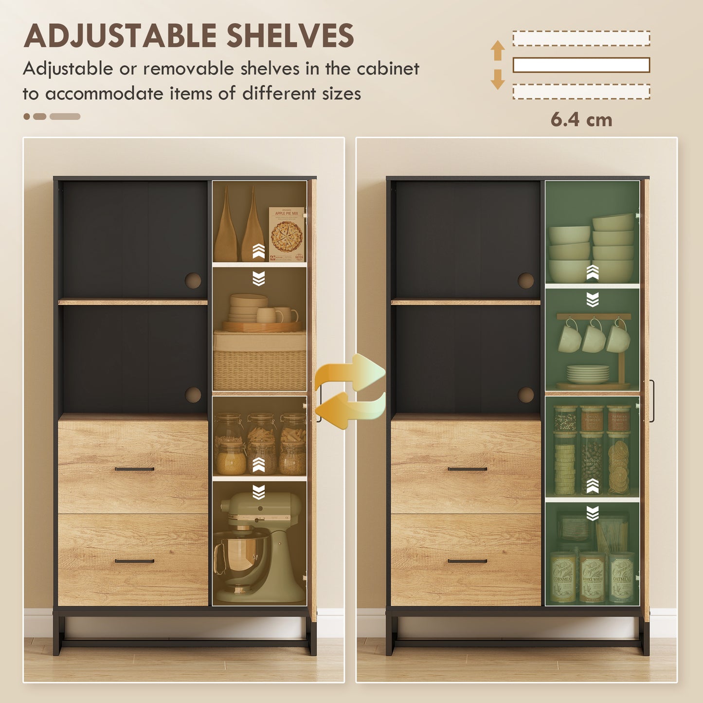 Kitchen Storage Cabinet, Pantry Cupboard with Shelves, Drawers