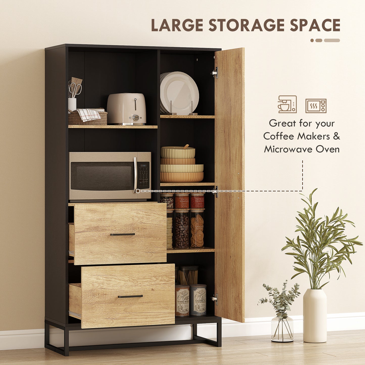 Kitchen Storage Cabinet, Pantry Cupboard with Shelves, Drawers