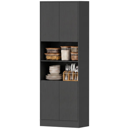 170cm Kitchen Pantry Cabinet with Soft-Close Hinges, Black Wood Effect