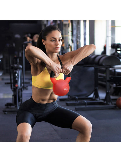 Kettlebell, 10kg Kettle Bell with Non-Slip Handle for Home Gym Weight Lifting and Strength Training, Red