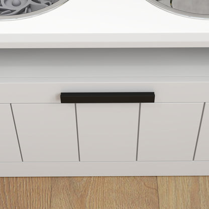 Raised Dog Bowl, Elevated Dog Bowls with Slow Feeder Dog Bowl & 2 Stainless Steel Bowls, 25L Storage Drawer, Dog Feeding Station for Large & Extra Large Dogs, White
