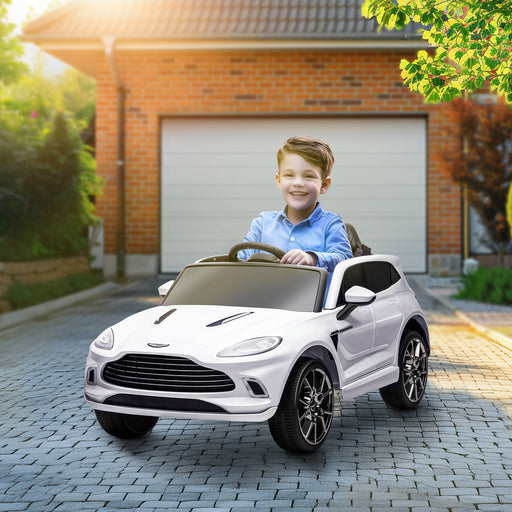 Aston Martin DBX Licensed 12V Kids Ride on Car, Battery Powered Kids Electric Car with Remote Control, 4 Suspension Wheels, LED Lights Music Horn, Slow Start, for Ages 3-6, White