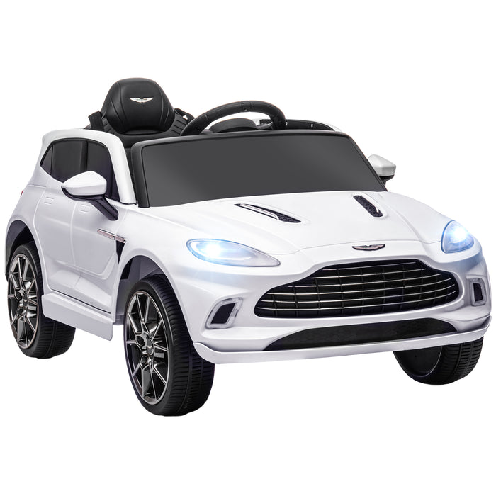 Aston Martin DBX Licensed 12V Kids Ride on Car, Battery Powered Kids Electric Car with Remote Control, 4 Suspension Wheels, LED Lights Music Horn, Slow Start, for Ages 3-6, White