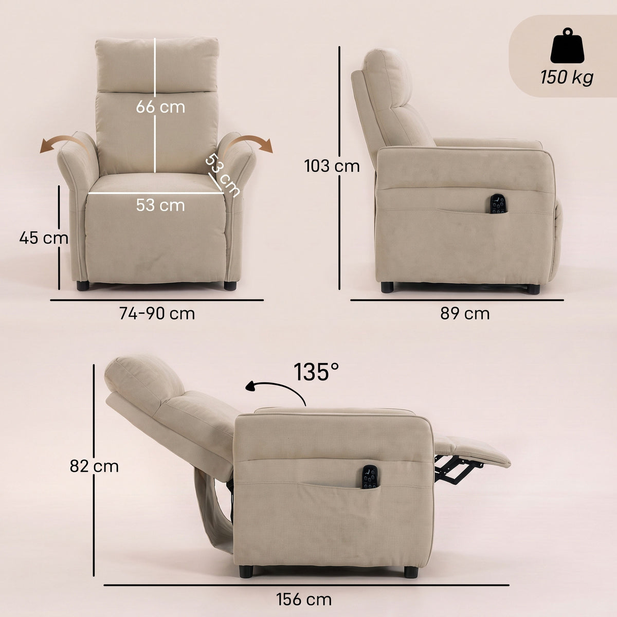 Recliner Armchair, Manual Recliner Chair, Massage & Heat, Beige