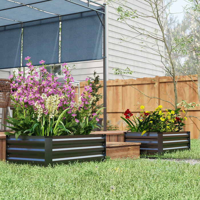 Set of 2 Galvanised Raised Garden Bed for Flowers, Herbs and Vegetables