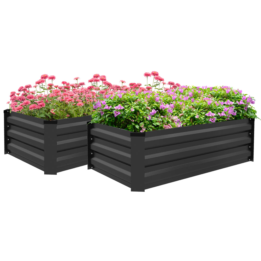 Set of 2 Galvanised Raised Garden Bed for Flowers, Herbs and Vegetables