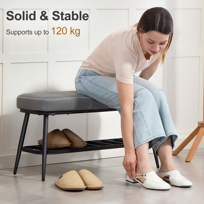 Shoe Bench, PU Leather Shoe Storage Bench for Entryway, Grey