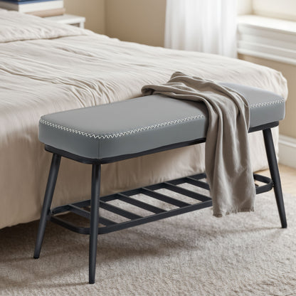 Shoe Bench, PU Leather Shoe Storage Bench for Entryway, Grey