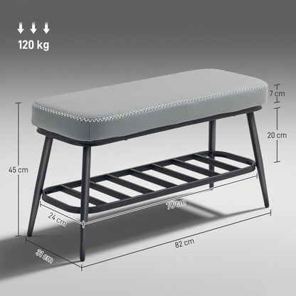 Shoe Bench, PU Leather Shoe Storage Bench for Entryway, Grey