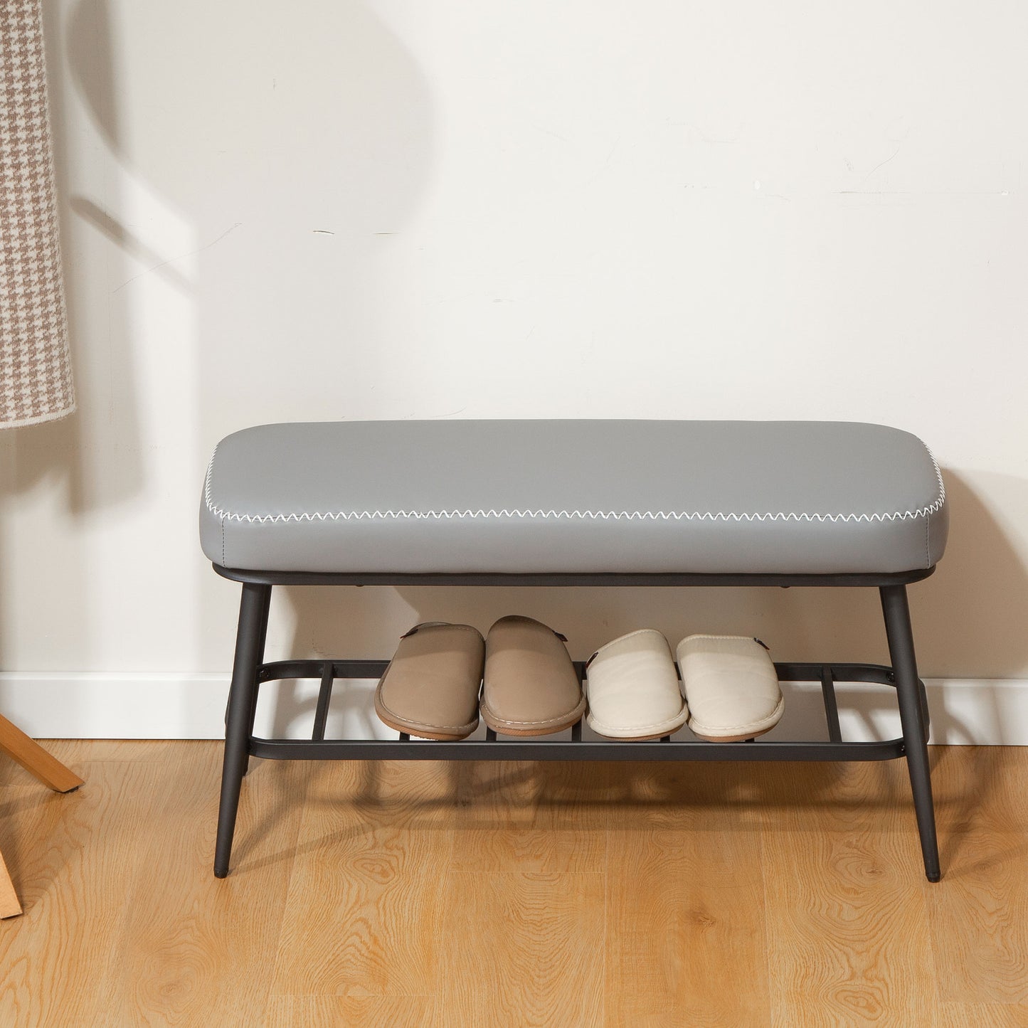 Shoe Bench, PU Leather Shoe Storage Bench for Entryway, Grey