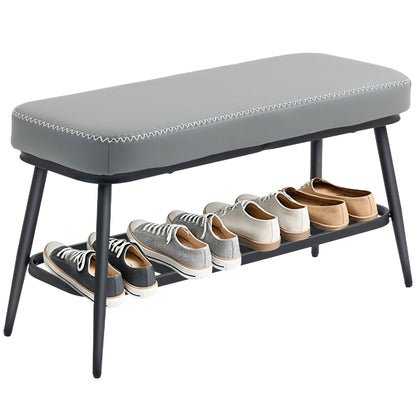 Shoe Bench, PU Leather Shoe Storage Bench for Entryway, Grey