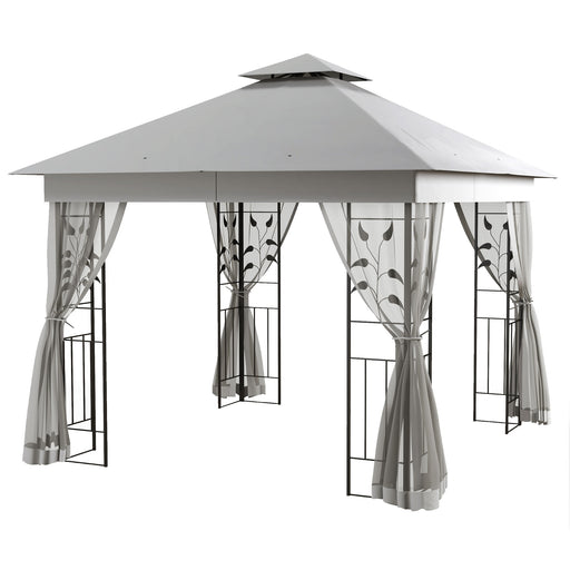 3(m) x 3(m) Double Roof Outdoor Garden Gazebo Canopy Shelter with Netting, Solid Steel Frame, Grey