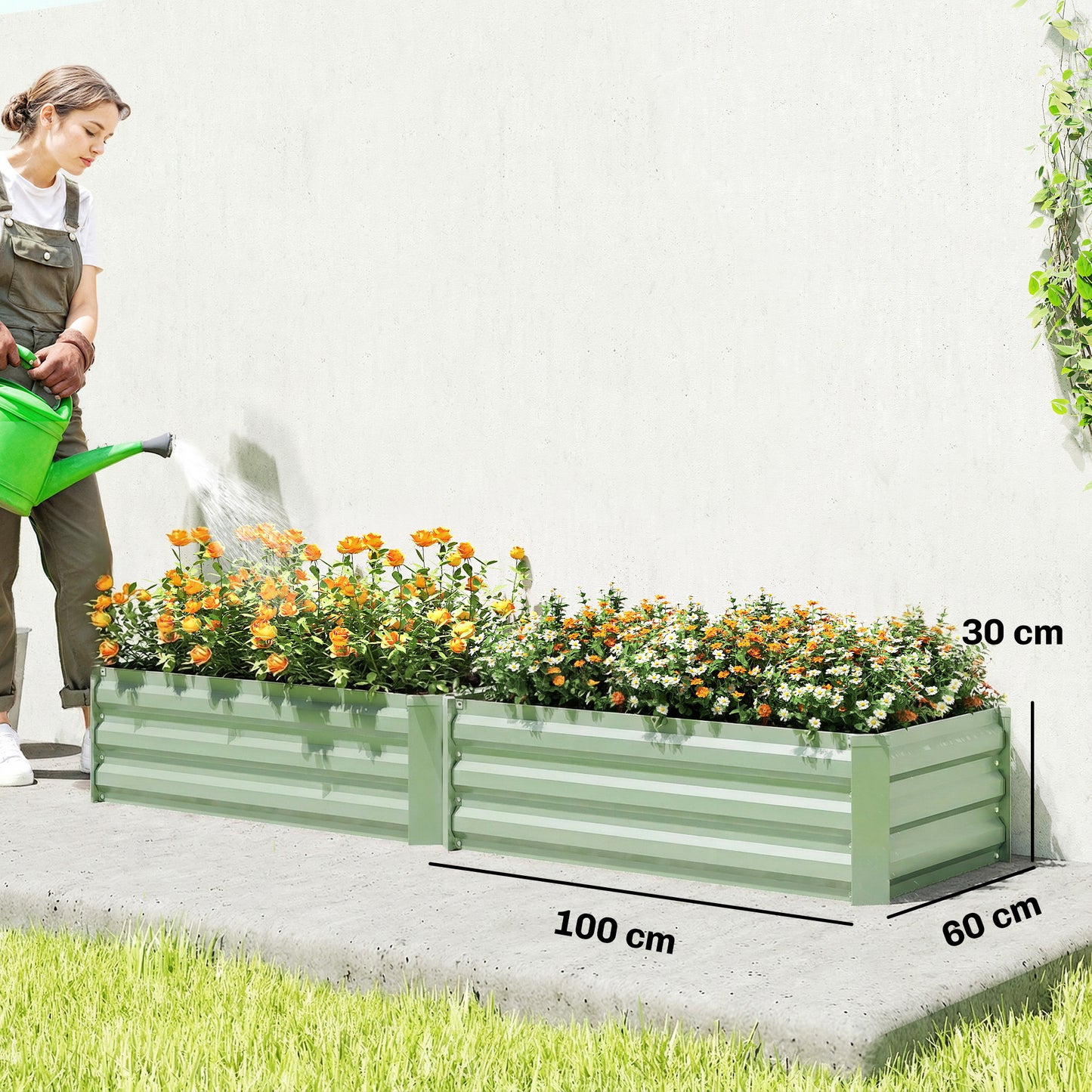 Set of 2 Raised Garden Bed Galvanised Planter Box, Light Green