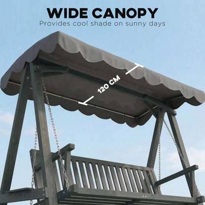 3 Seater Garden Swing Seat with Canopy, Outdoor Hammock Bench, Grey