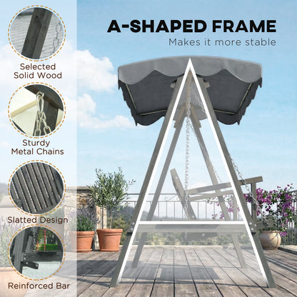 3 Seater Garden Swing Seat with Canopy, Outdoor Hammock Bench, Grey