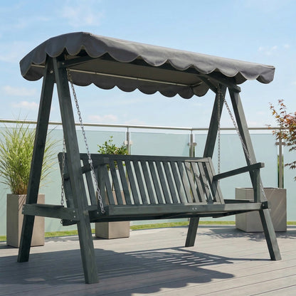 3 Seater Garden Swing Seat with Canopy, Outdoor Hammock Bench, Grey