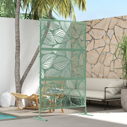6.5FT Metal Outdoor Privacy Screen Panel w/ Stand, Leaf Style - Green