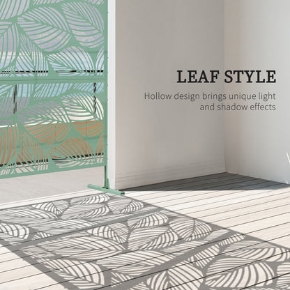 6.5FT Metal Outdoor Privacy Screen Panel w/ Stand, Leaf Style - Green