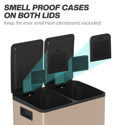 2 x 28L Dual Kitchen Bin Pedal Bin for Recycling and Waste, Gold Tone