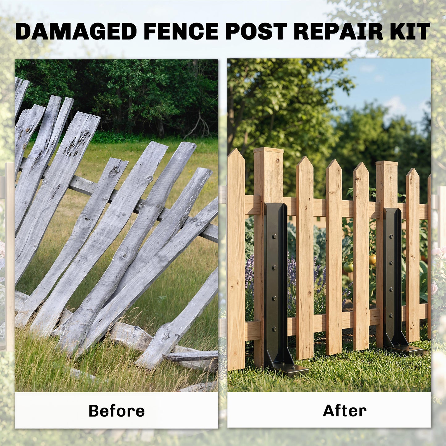 2 Pack Fence Post Repair Kit, 81 cm Heavy Duty Metal Fence Post Support with Nails Drill, Garden Ground Stake Spikes for Repairing Damaged Broken Gate, Posts, Sign Posts or Mailbox