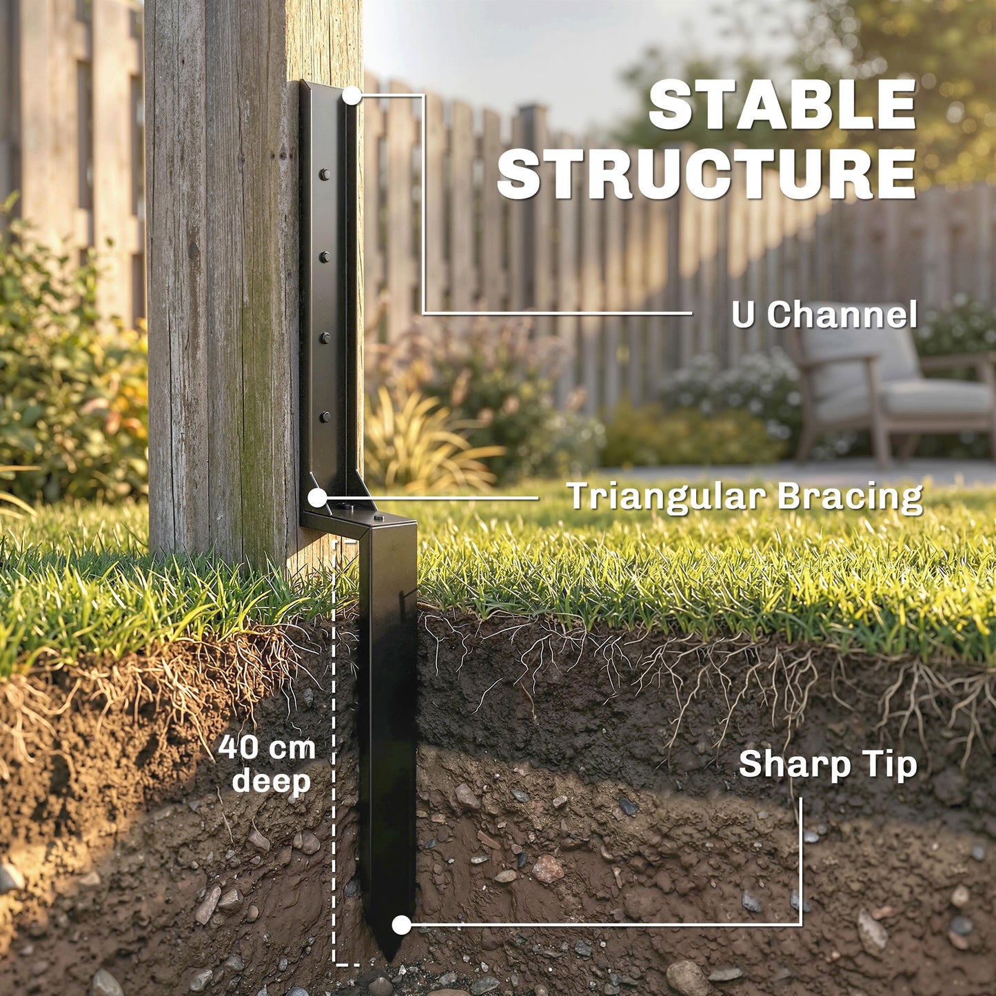2 Pack Fence Post Repair Kit, 81 cm Heavy Duty Metal Fence Post Support with Nails Drill, Garden Ground Stake Spikes for Repairing Damaged Broken Gate, Posts, Sign Posts or Mailbox