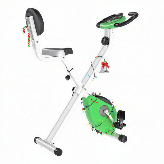 Magnetic Resistance Exercise Bike Foldable LCD Adjustable Seat Green