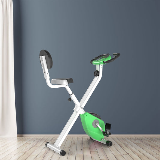 Magnetic Resistance Exercise Bike Foldable LCD Adjustable Seat Green