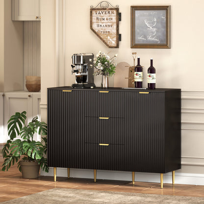 Sideboard Buffet Cabinet w/ 3 Drawers and Adjustable Shelves, Black