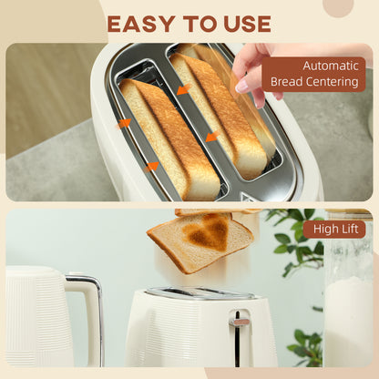 1.7L Fast Boil Electric Kettle and 2 Slice Water Toaster Set, Cream