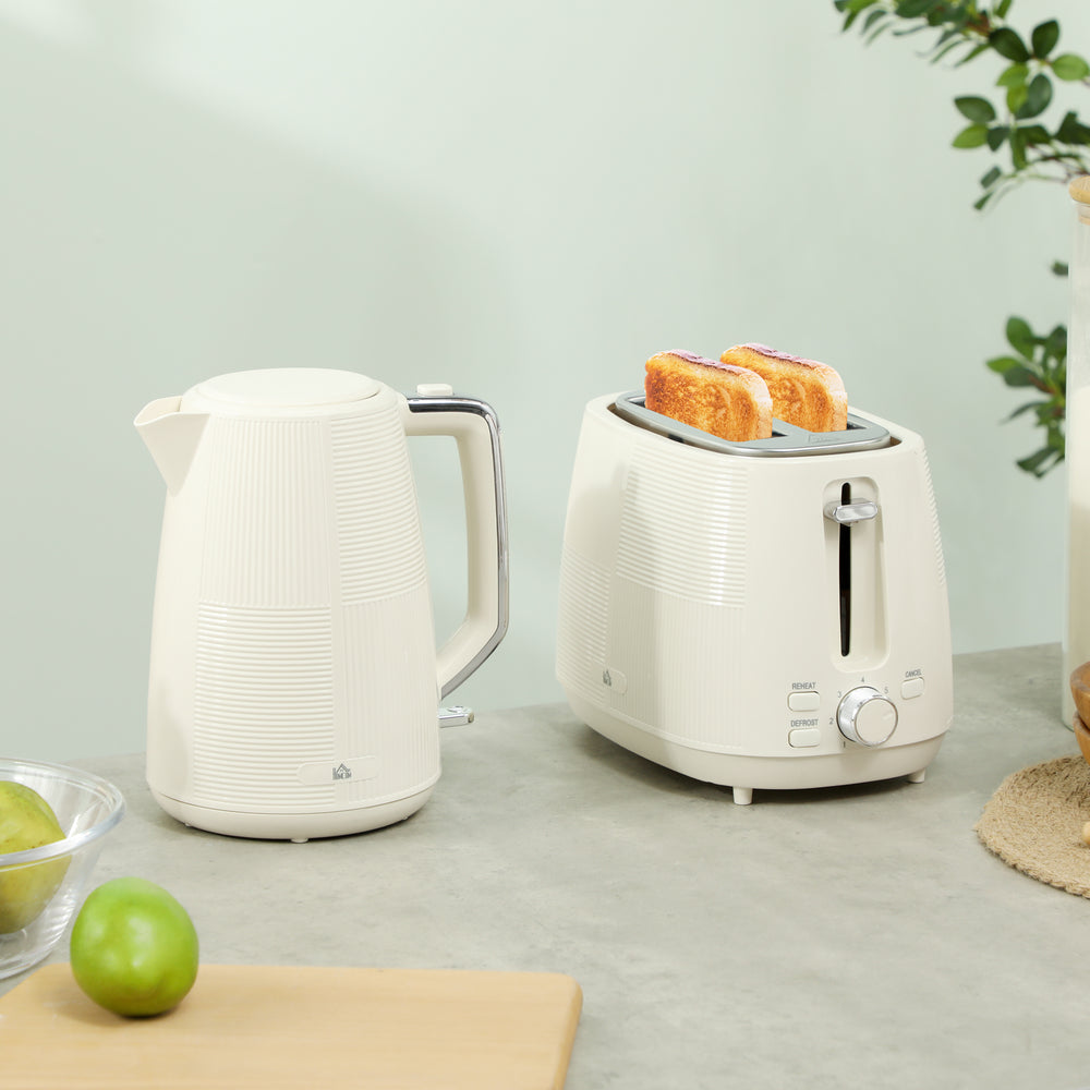 1.7L Fast Boil Electric Kettle and 2 Slice Water Toaster Set, Cream