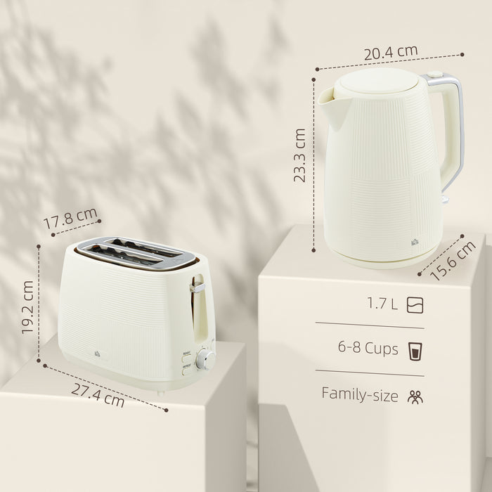 1.7L Fast Boil Electric Kettle and 2 Slice Water Toaster Set, Cream