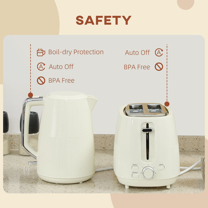 1.7L Fast Boil Electric Kettle and 2 Slice Water Toaster Set, Cream