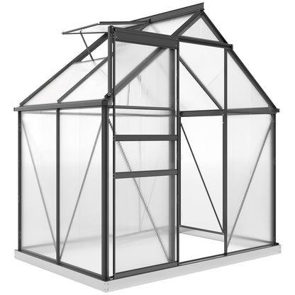 6 x 4ft Polycarbonate Greenhouse, Large Walk-In Greenhouse with Adjustable Roof Vent, Garden Green House with Galvanised Base, Sliding Door and Rain Gutter, Grey