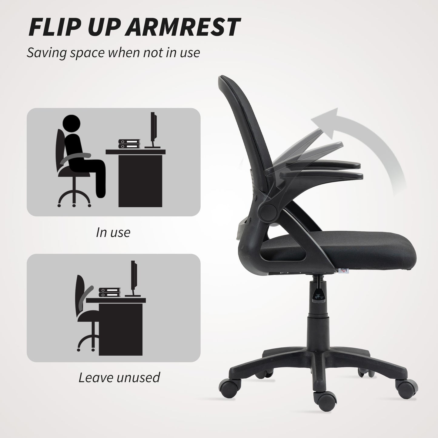 Ergonomic Swivel Computer Chair with Flip-up Armrests, Black