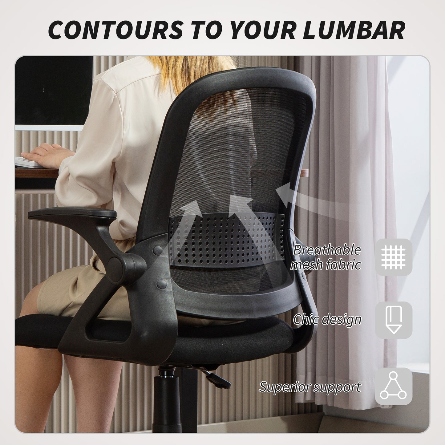 Ergonomic Swivel Computer Chair with Flip-up Armrests, Black