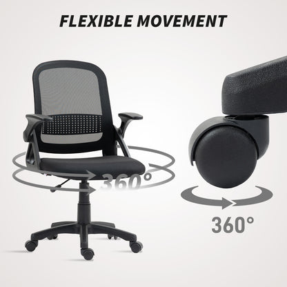 Ergonomic Swivel Computer Chair with Flip-up Armrests, Black