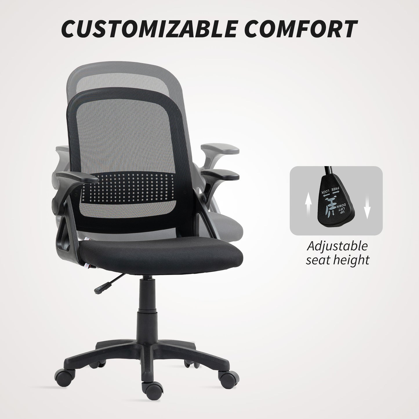 Ergonomic Swivel Computer Chair with Flip-up Armrests, Black